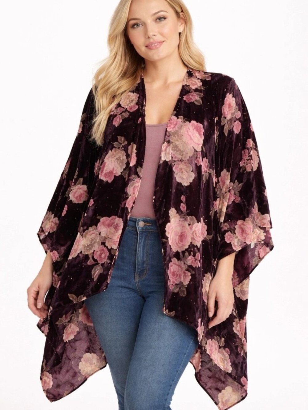 NWT - Torrid One Size burnout velvet kimono Romantic Rose open front boho Floral